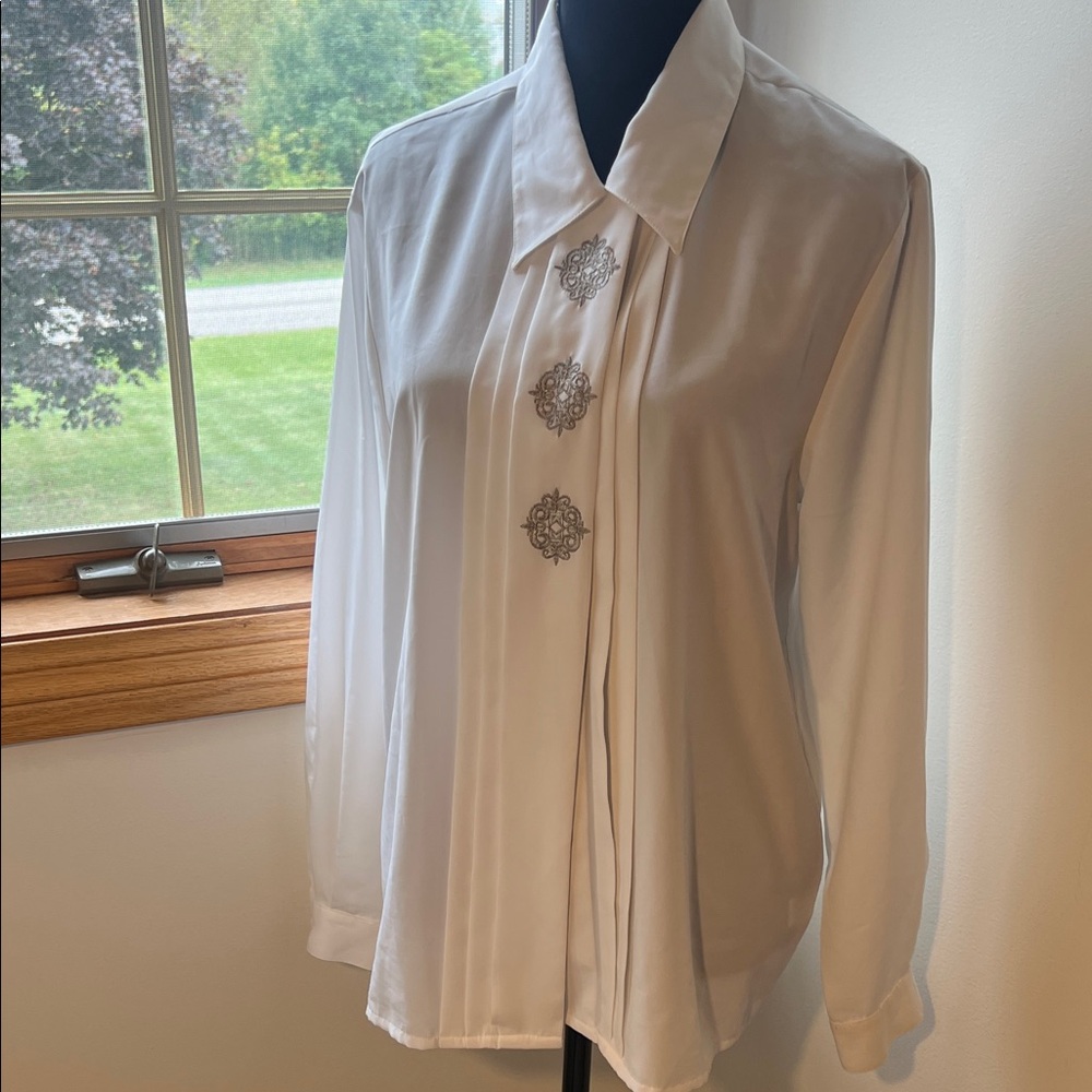 Elegant White Women's Top with Silver Accents